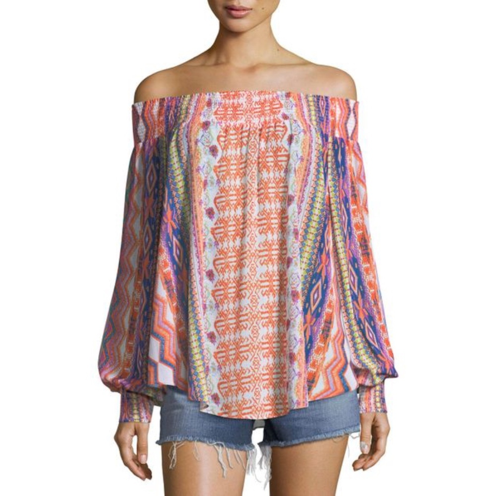 Ramy Brook Printed Off the Shoulder Top